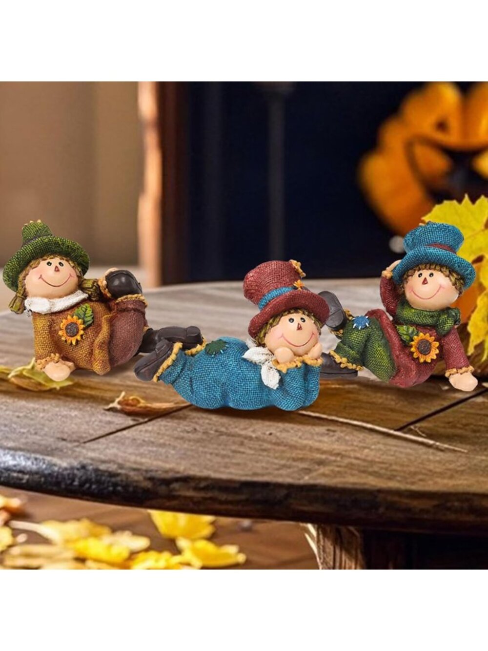 Set of 3 Fall Scarecrow Figurines - Autumn Harvest Home Decor & Thanksgiving